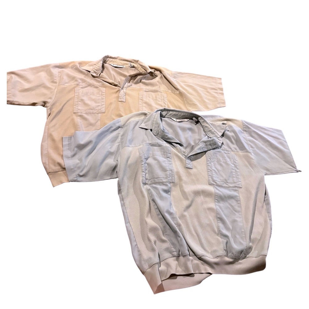 Vintage Classics by Palmland Knit Polo Shirt Lot Men's XL Beige Grey Lot 2 EUC